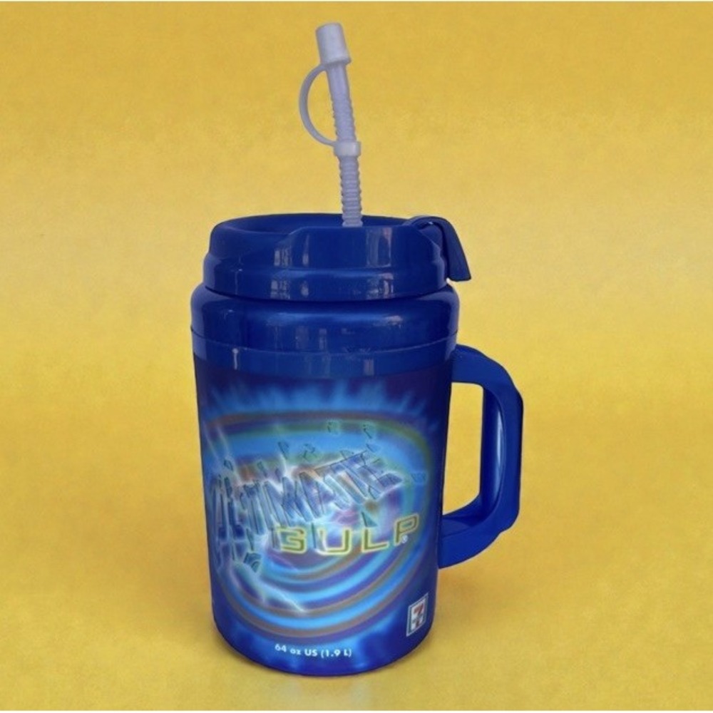 7-Eleven Ultimate Gulp 64oz ThermoServ 2007 HOLOGRAPHIC Insulated Blue Mug EUC